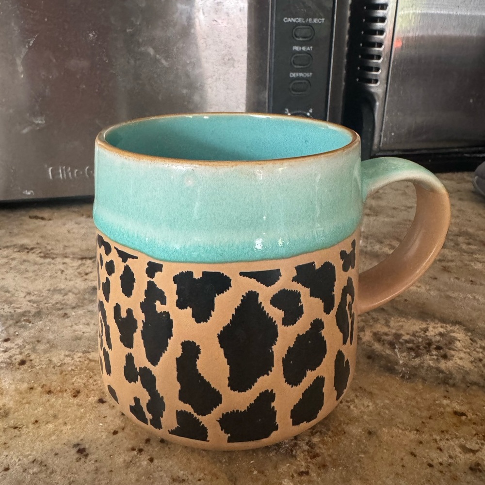 Leopard Print Ceramic Mug with Teal Accent